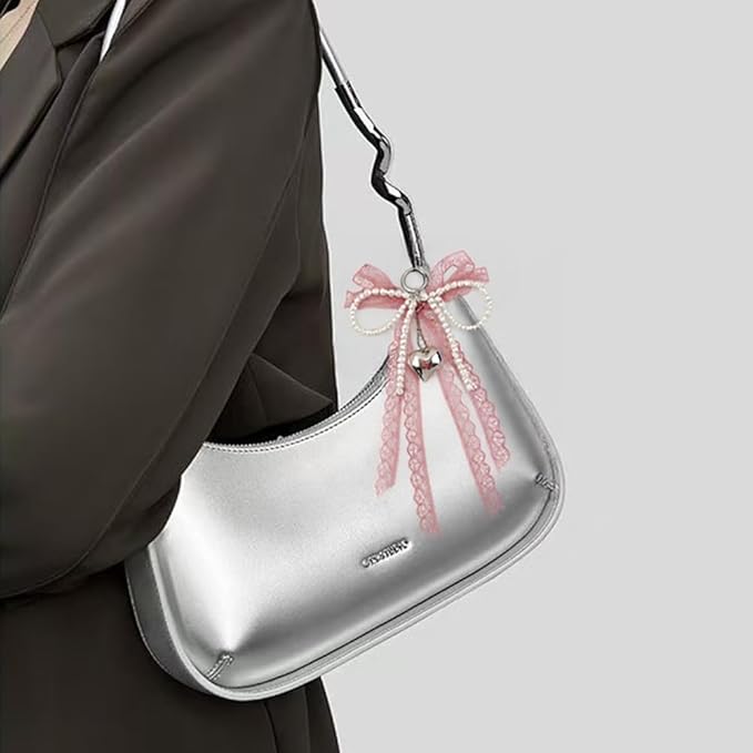 Pearl Bow Keychain Cute Y2k Lace Bowknot Keychain Coquette Aesthetic Accessories Bag Purse Handbag Backpack Charm