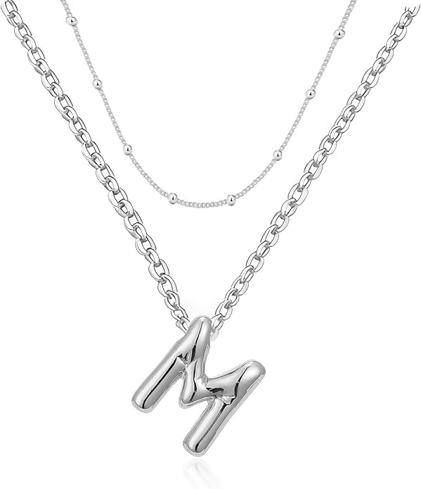 PANSHI Gold Initial Necklaces Gifts for Teen Girls Women Girlfriend Teen Girl Gifts Trendy Stuff Layered Bubble Letter Necklace Gold Jewelry Birthday Gift