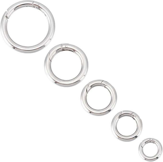 UNICRAFTALE 5Pcs 5 Sizes 316 Stainless Steel Spring Gate Rings Round Metal Springring Trigger Clasp Fasteners for Jewelry Making