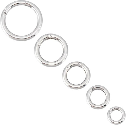 UNICRAFTALE 5Pcs 5 Sizes 316 Stainless Steel Spring Gate Rings Round Metal Springring Trigger Clasp Fasteners for Jewelry Making