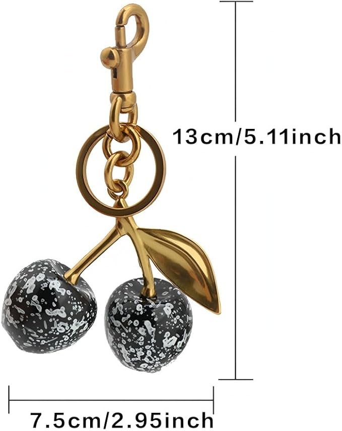 Cherry Keychain for Purse - Resin Alloy Silver Cherry Bag Charm，Cute Fruit Accessory for Women/Gift/Home/Car