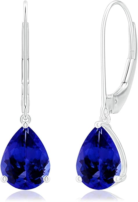 ANGARA Natural Tanzanite Earrings for Women | Solitaire Pear-Shaped Tanzanite Leverback Earrings in 14K Solid Gold/Platinum | December Birthday, Anniversary, Gemstone Jewellery Gift