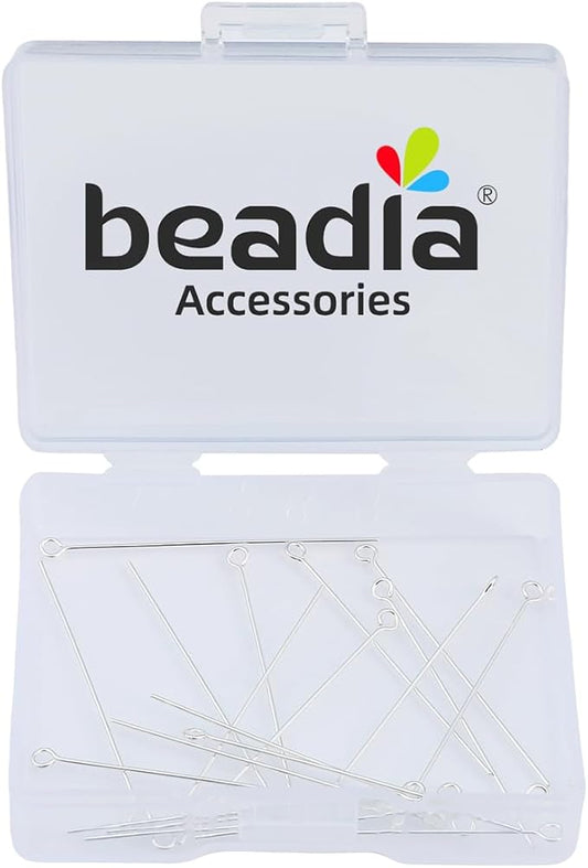 925 Sterling Silver Open Eye Pins 0.5x35mm 20pcs for Jewelry Making Findings