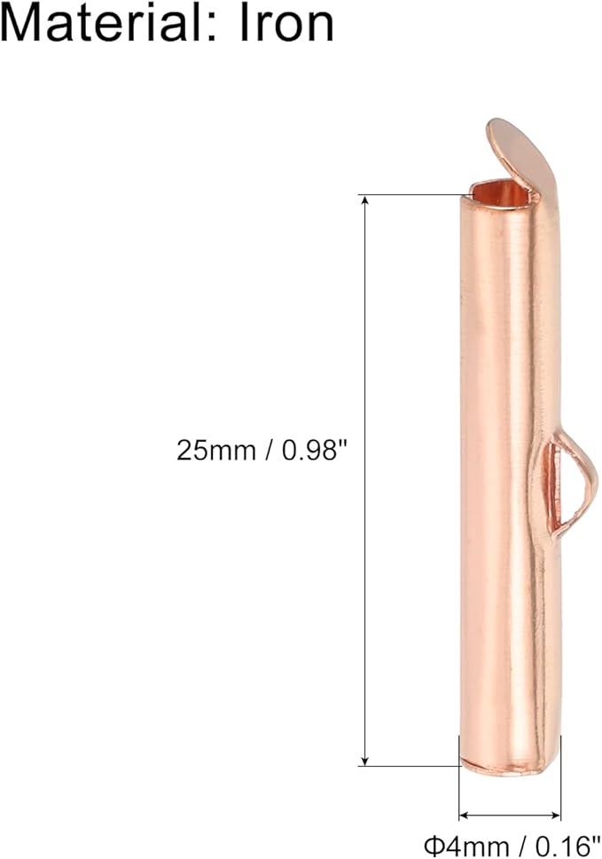 uxcell 100Pcs Slide on End Clasps, 25mm Tube Ball Bead Slider Crimp Ends for Multi-Strand DIY Craft Making, Rose Gold