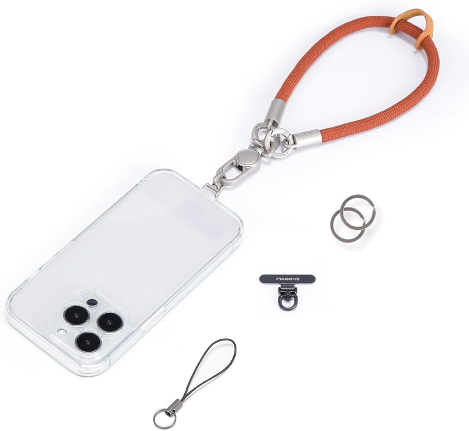 project-cb Phone Wrist Strap 1,Tether Tab 2,Phone Wristlet,Lanyard Wrist Strap,Key Holder,KeyChain,KeyRing×2 (Brown-S)