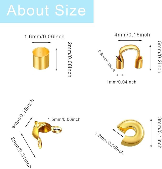 1400 Pieces Brass Tube Crimp Beads Wire Guardians Crimp Bead Knot Covers Bead Tips Knot Covers for DIY Bracelets Necklaces Jewelry Making Crafts Supplies(Gold)
