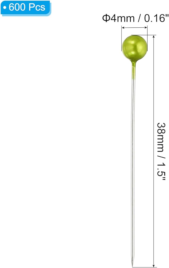 PATIKIL Sewing Pins, 600 Pcs 1.5 Inch Straight Pin with Plastic Pearlized Ball Head for Fabric, Decorative, Jewelry DIY, Craft and Sewing Project, Light Green