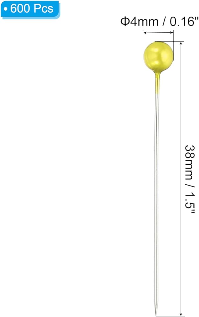 PATIKIL Sewing Pins, 600 Pcs 1.5 Inch Straight Pin with Plastic Pearlized Ball Head for Fabric, Decorative, Jewelry DIY, Craft and Sewing Project, Light Yellow