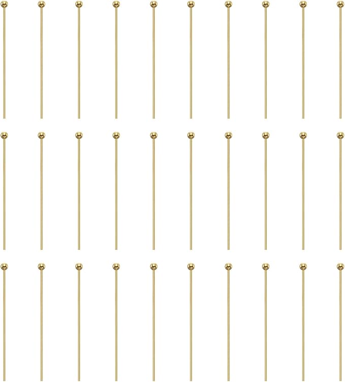 HARFINGTON 100pcs Ball Head Pins 1.18" 30mm Round Head Pins for Earring Pendant Necklace Bracelet Charm Jewelry Making Findings DIY Craft, 18K Gold