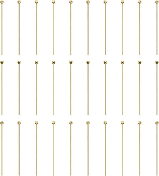 HARFINGTON 100pcs Ball Head Pins 1.18" 30mm Round Head Pins for Earring Pendant Necklace Bracelet Charm Jewelry Making Findings DIY Craft, 18K Gold