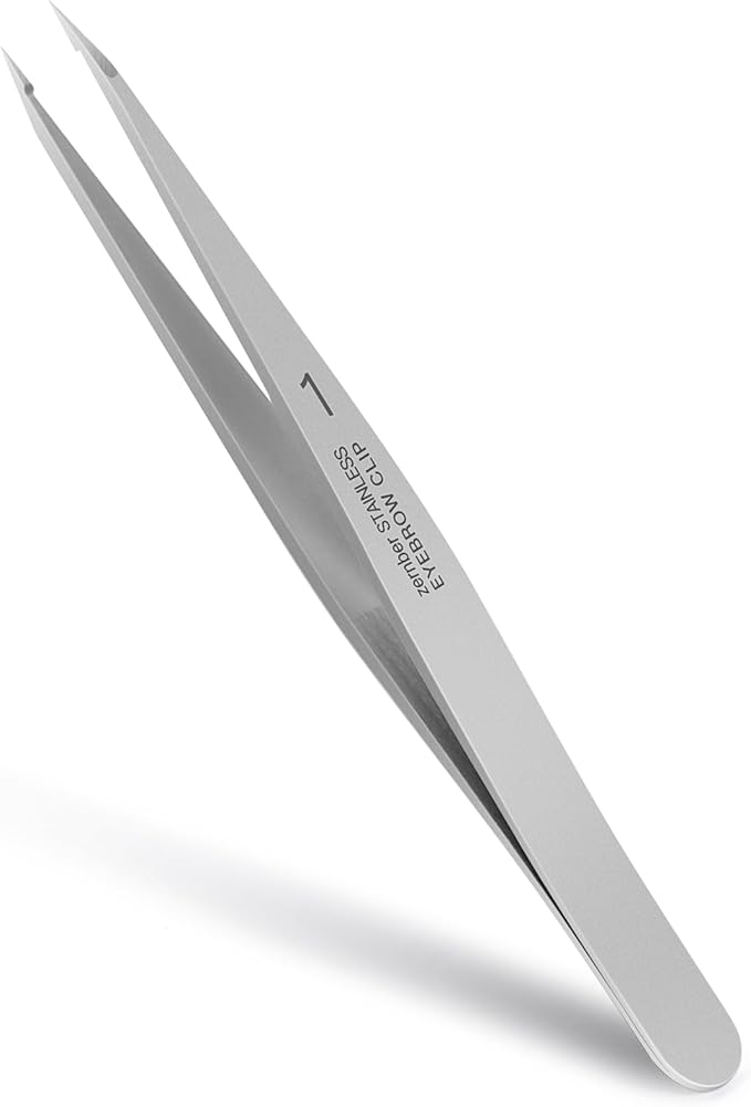 ZERNBER Pointed Tweezers for women Facial hair, Precision Tweezers for Eyebrows, Chin Hair，Ingrown Hair, Splinters, Glass Removal（Silver）
