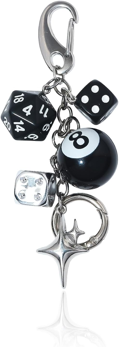 Lucky Dice Cherry Magic 8 Ball Keychain Billiard Ball Star Cherry Bags Charms Cute Y2k Keychain for Women Men