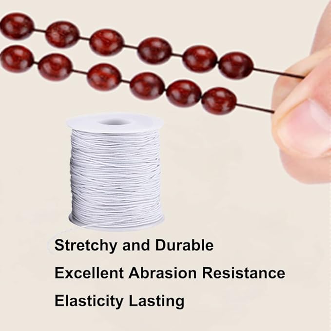 Elastic String for Bracelets, 1 mm x 110 Yards Sturdy Stretchy Elastic Cord for Jewelry Making, Necklaces, Beading - White
