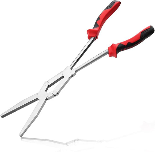 Dual Pivot Double-Joint Flat Pliers With Serrated Jaw Extra Long Reach Compound Action for Hard to Reach Narrow Spaces
