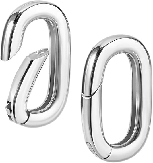 AHANDMAKER 2Pcs Sterling Silver Spring Gate Rings Necklace Enhancer Clasp Oval Spring Gate Rings Connector Clasp Extension Connector Clasps for Jewelry Making Keyrings Bags DIY Crafts Supplies