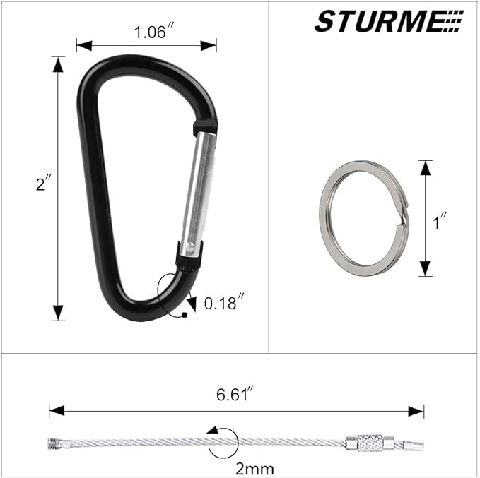 STURME 2" Aluminum D Ring Carabiners Clip D Shape Spring Loaded Gate Small Keychain Carabiner Clip Set Outdoor Camping Mini Lock Snap Hooks Spring Link Key Chain Durable Improved 24 PCS