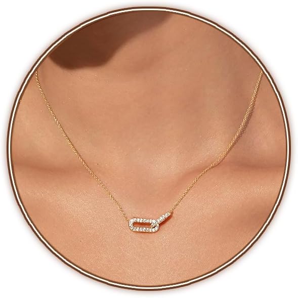 Luxval Diamond Pendant Gold Necklace for Women，Dainty 18k Gold Plated Choker Necklaces Simple Gold Jewelry Gifts for Women Girls