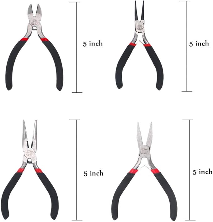 4 PCS Pliers Set including Needle Nose Pliers Round Nose Pliers Wire Cutters Flat Nose Pliers for Jewelry Making