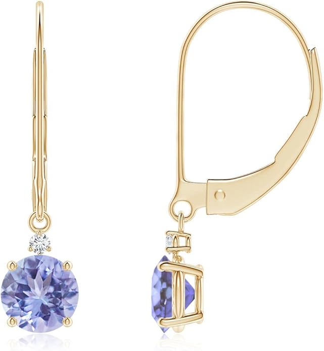 ANGARA Natural Tanzanite Earrings for Women | Tanzanite and Diamond Leverback Drop Earrings in 14K Solid Gold/Platinum | December Birthday, Anniversary, Gemstone Jewellery Gift