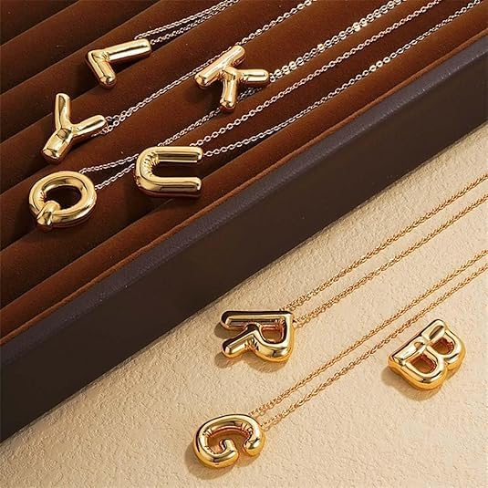 PANSHI Gold Initial Necklaces Gifts for Teen Girls Women Girlfriend Teen Girl Gifts Trendy Stuff Layered Bubble Letter Necklace Gold Jewelry Birthday Gift