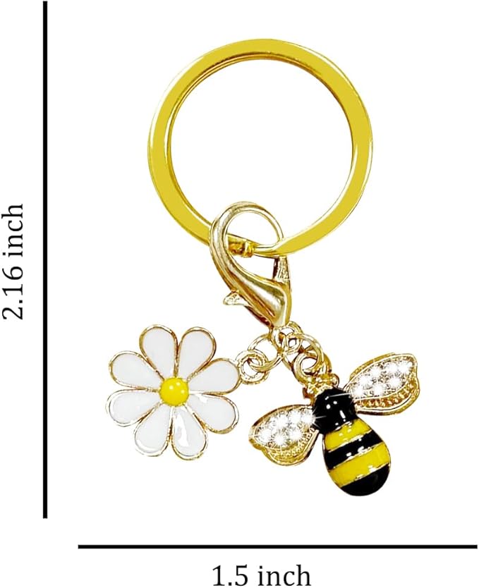 DDTKZC Keychain Sunflower Bee Bag Charms Purse,Key Chains-Car Keyrings Womens Cute,Ieather Backpack/handbag Pendant