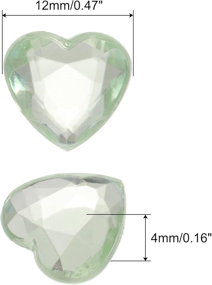 MECCANIXITY 40 Pcs Acrylic Heart Rhinestone 12mm Flat Back Plastic Gems Jewelry Stickers for Craft Bead Face Painting Costume Jewelry Making, Light Green