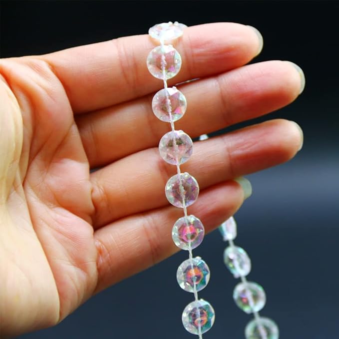 33ft Sparkling Crystal Chains Garland -Chandelier Prism Octagon Beads Chain Ornaments Acrylic Hanging Decor for Christmas Tree, Wedding Arch, Window Curtain, Party Ceiling DIY Jewelry Decration
