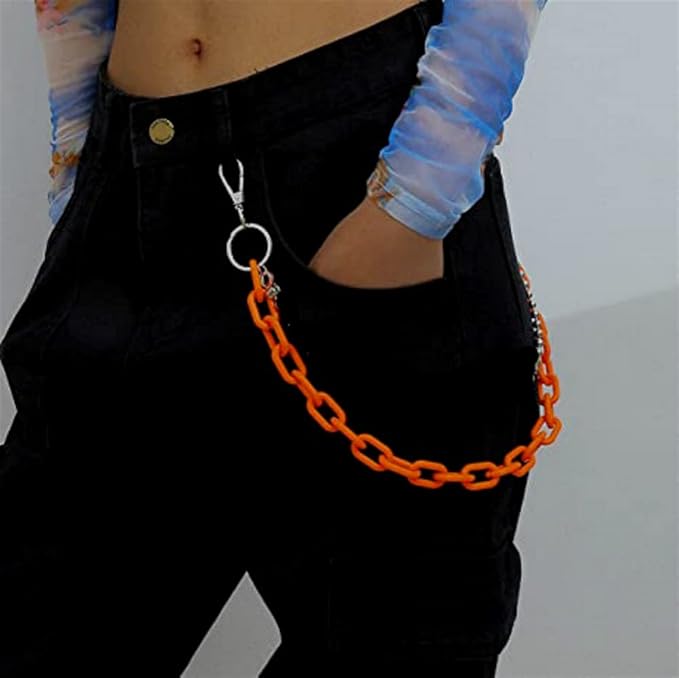 Sither Color Acrylic Jean Chains Wallet Chain Pocket Chain Belt Chains Keychain Hip Hop Punk Jean Pants Wallet Chains for Women and Men Gift on Halloween (orange)