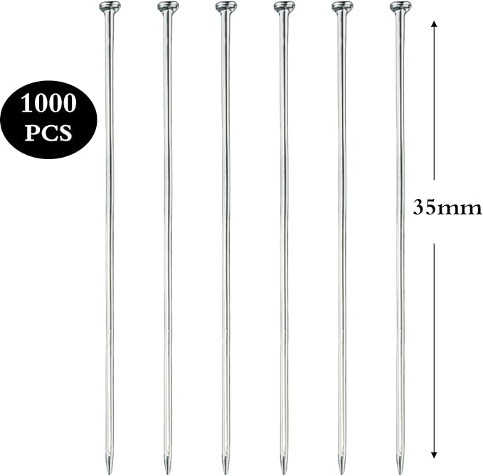 1000 PCS Straight Pins 1.37inch Stainless Steel Flat Head Sewing Pins for Crafts, Fine Satin Dressmaker Pins for Jewelry Making, DIY, Fabric, Quilting(1.37inch)