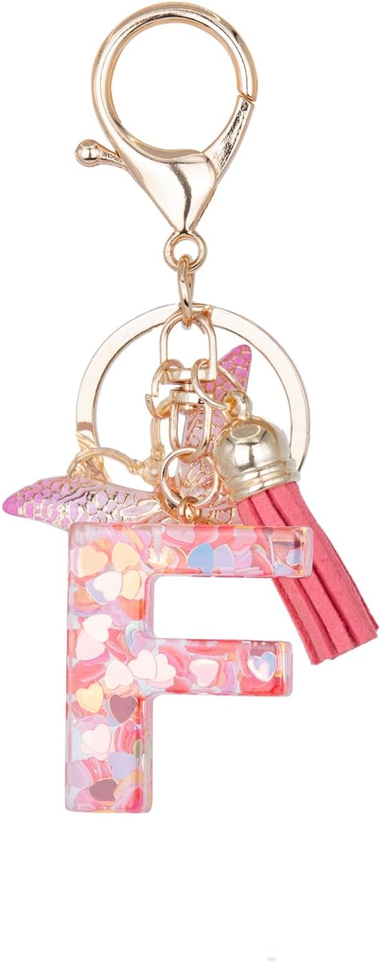 Initial Keychain Cute Pink Resin Letter and Butterfly Charms Keychains for Backpack Purses