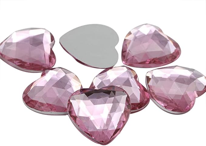 Allstarco 25mm Pink H117 Flat Back Heart Acrylic Rhinestones 1 Inch Costume Plastic Gems Cosplay Jewels for Valentine's Party - 18 Pieces