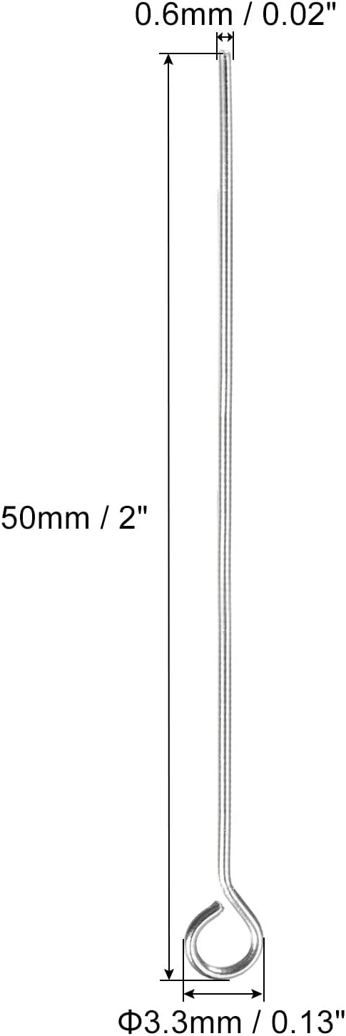 PATIKIL 200Pcs 304 Stainless Steel Jewelry Eye Pins 50mm 22 Gauge Silver Open Eye Pins for Jewelry Making DIY Craft Necklaces Bracelets Earrings