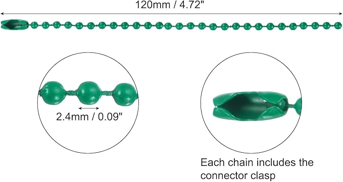 MECCANIXITY 20Pcs 5 Inch 12cm Ball Bead Chain, Metal Ball Chain with Connectors for Hanging Ornament Jewelry Necklace Dog Tag Keychain Christmas Decoration,Dark Green