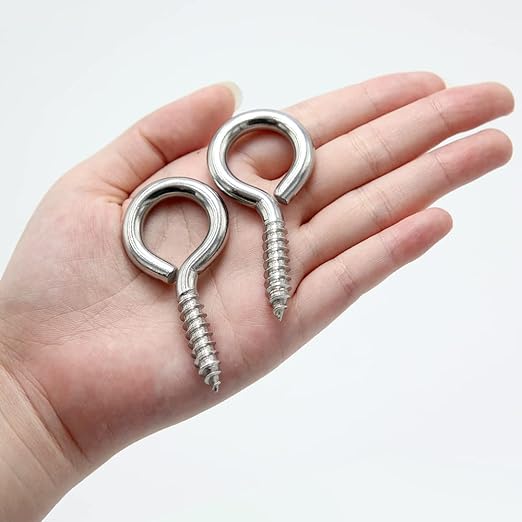 ACCZIO 8 Pack 304 Stainless Steel Eye Screws,2.5 Inch M6 Heavy Duty Eye Hooks Screw, Eye Bolts Screw in Eye Hooks for Wood, Eye Bolts for Secure Cable Wires, Indoor & Outdoor Use