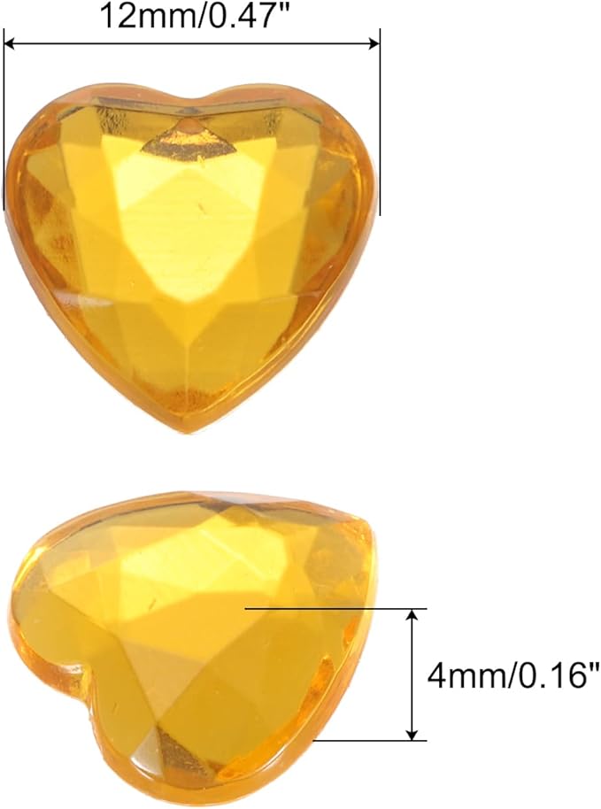 MECCANIXITY 40 Pcs Acrylic Heart Rhinestone 12mm Flat Back Plastic Gems Jewelry Stickers for Craft Bead Face Painting Costume Jewelry Making, Golden