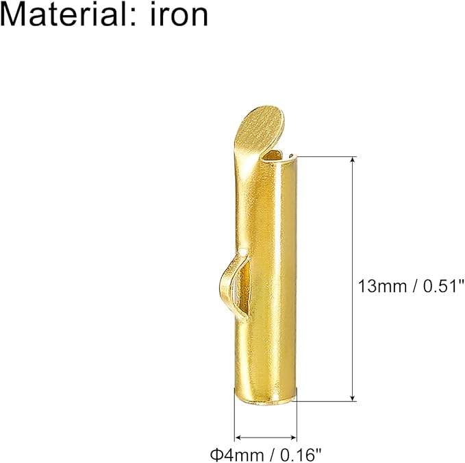 uxcell 100Pcs Slide on End Clasps, 13mm Tube Ball Bead Slider Crimp Ends for Multi-Strand DIY Craft Making, Gold Tone