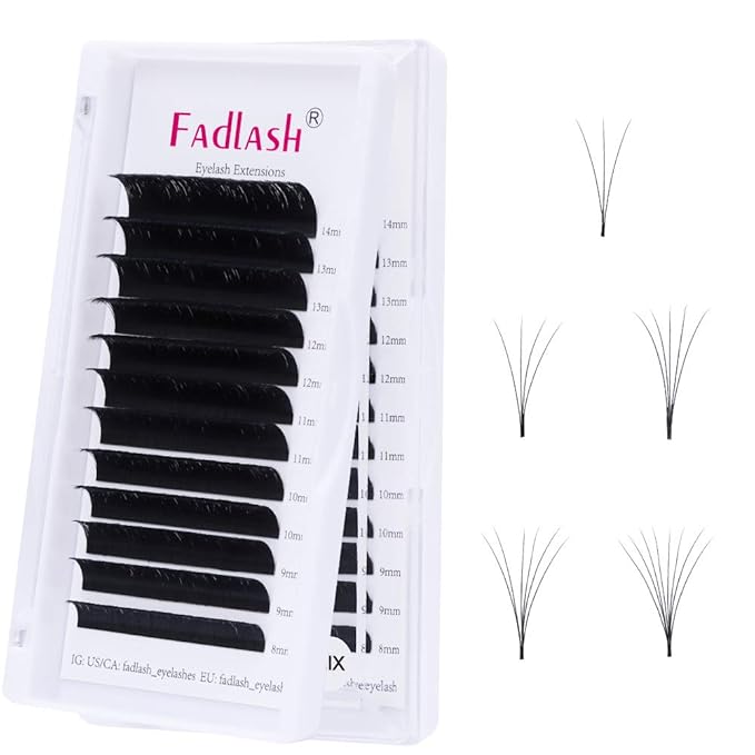 Mega Volume Lash Extensions 0.03-0.10mm C D CC DD L Curl 8-30mm Length Easy Fan Volume Lashes Self Fanning Eyelash Extensions 2D-20D (0.07-CC, 8-14mm Mix)