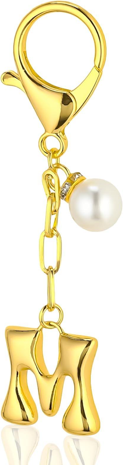 VICKHU Gold Plated Bubble Initial Letter Cute Keychain for Women Car Key Purse Decorative Keyring Handbag Charms Fashion