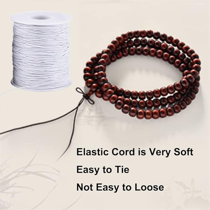 Elastic String for Bracelets, 1 mm x 110 Yards Sturdy Stretchy Elastic Cord for Jewelry Making, Necklaces, Beading - White