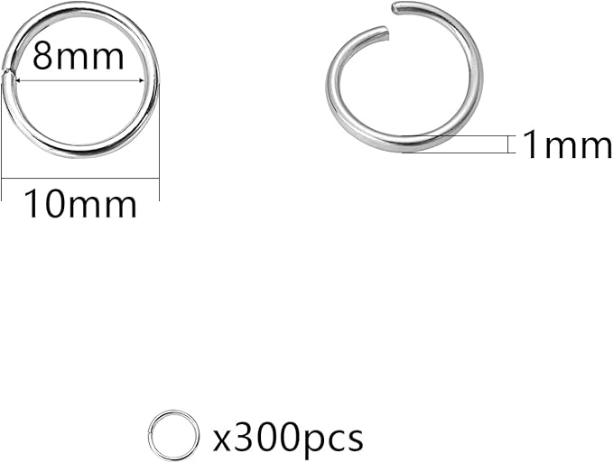 300 Pcs 10mm Open Jump Rings Rhodium Plated Jump Rings for Jewelry Making Iron Made Single Ring Bulk for DIY Craft Earring Necklace Bracelet Pendant Choker Jewelry Making Findings