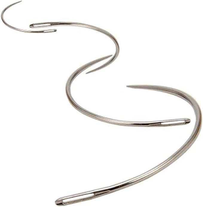 4 Pcs Silver Curved Leather Sewing Needles, Heavy Duty, Set for Weaving, Crafts & Repairing
