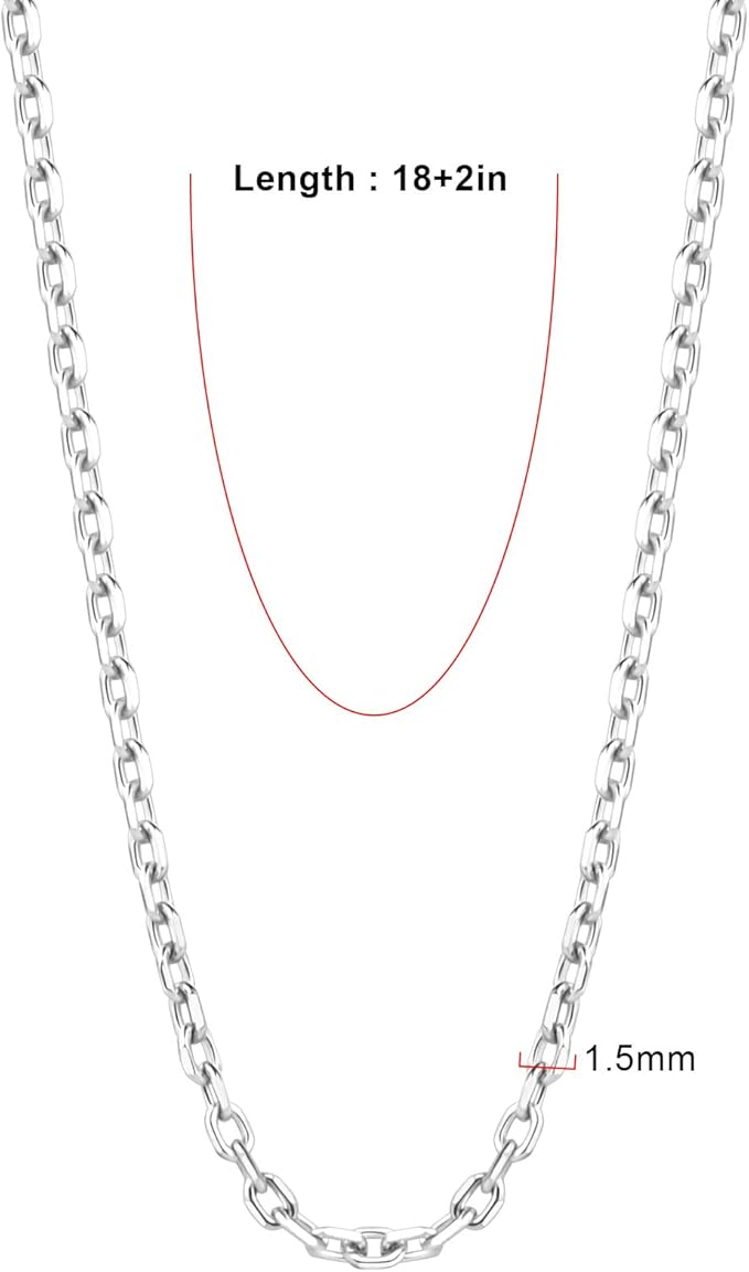 24PCS Rolo Cable Necklaces for Jewelry Making 1.5MM Stainless Steel Cable Link Chains Bulk for DIY Necklace