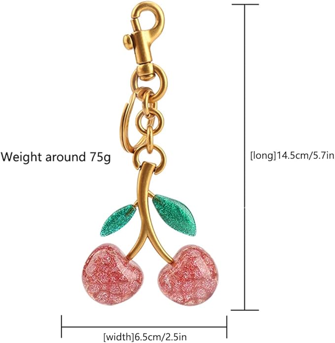 Cherry Keychain for Purse - Resin Alloy Silver Cherry Bag Charm，Cute Fruit Accessory for Women/Gift/Home/Car