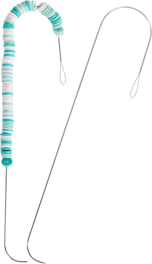 PP OPOUNT 2 Pieces Large Eye Curved Beading Needles with Handle, 5.3 Inch Curved Needles for Bead Spinner, Bead Spinner Needles for DIY Beading Jewelry Crafts (Patent Protection)