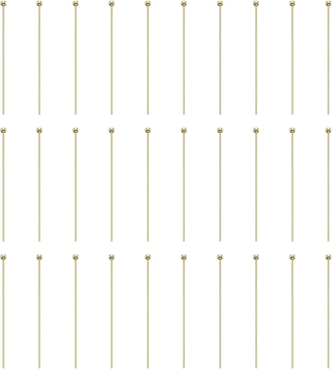 HARFINGTON 100pcs Ball Head Pins 1.38" 35mm Round Head Pins for Earring Pendant Necklace Bracelet Charm Jewelry Making Findings DIY Craft, 14K Gold