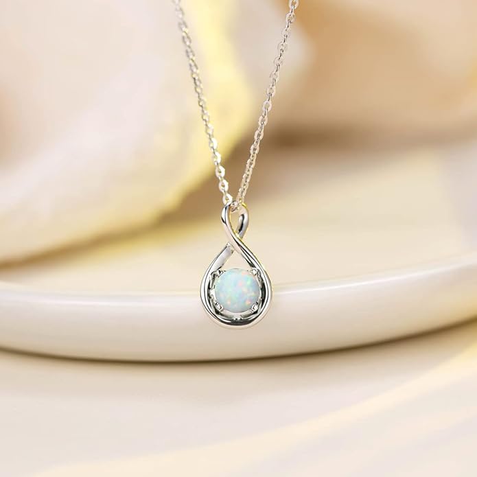FANCIME 14K Solid Gold Birthstone Pendant with Sterling Silver Chain Infinity Gemstone Necklace Fine Jewelry Anniversary Birthday Christmas Gifts for Women Wife Her