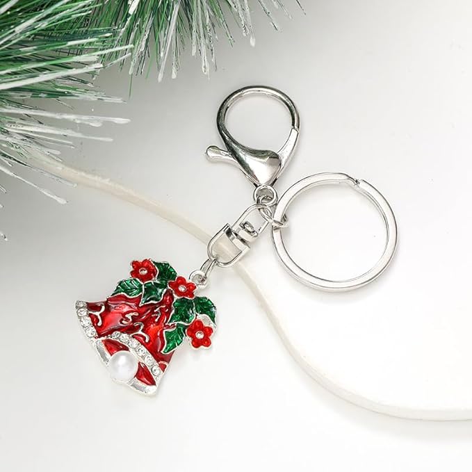 Dreuyet Christmas Keychain Rhinestone Crystal Christmas Tree Santa Purse Bag Handbags Charms for Women Lady Friends