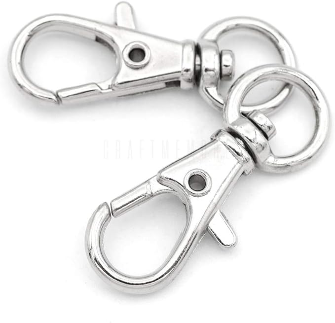 CRAFTMEMORE 50 pcs Swivel Clasps Lanyard Clips Snap Hook Metal Lobster Claw Clasp PLTN (Silver)