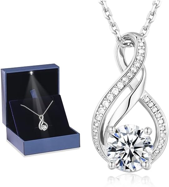 KRZ Infinity Moissanite Necklace for Girlfriend, Anniversary Birthday Present for Wife Women Her, Jewelry Gifts for Christmas Valentines Mothers Day