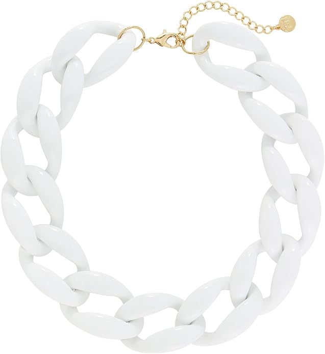Firstmeet Chunky Acrylic Necklace Smooth Chain Link Cool Statement Choker Cuban Style Jewelry Gift for Women